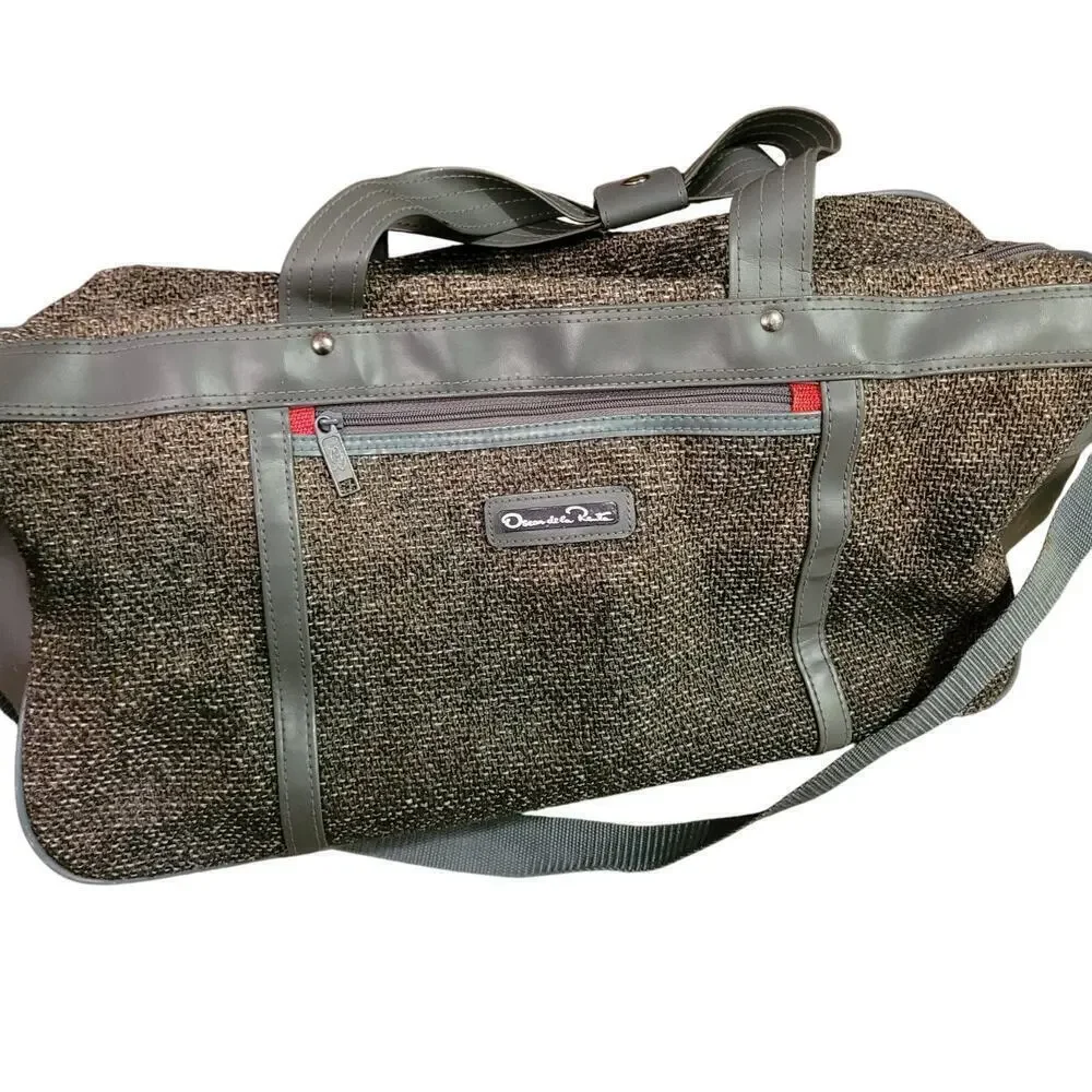 Vintage Oscar De La Renta Luggage Carry On Gray Tweed Tapestry 80s Overnight